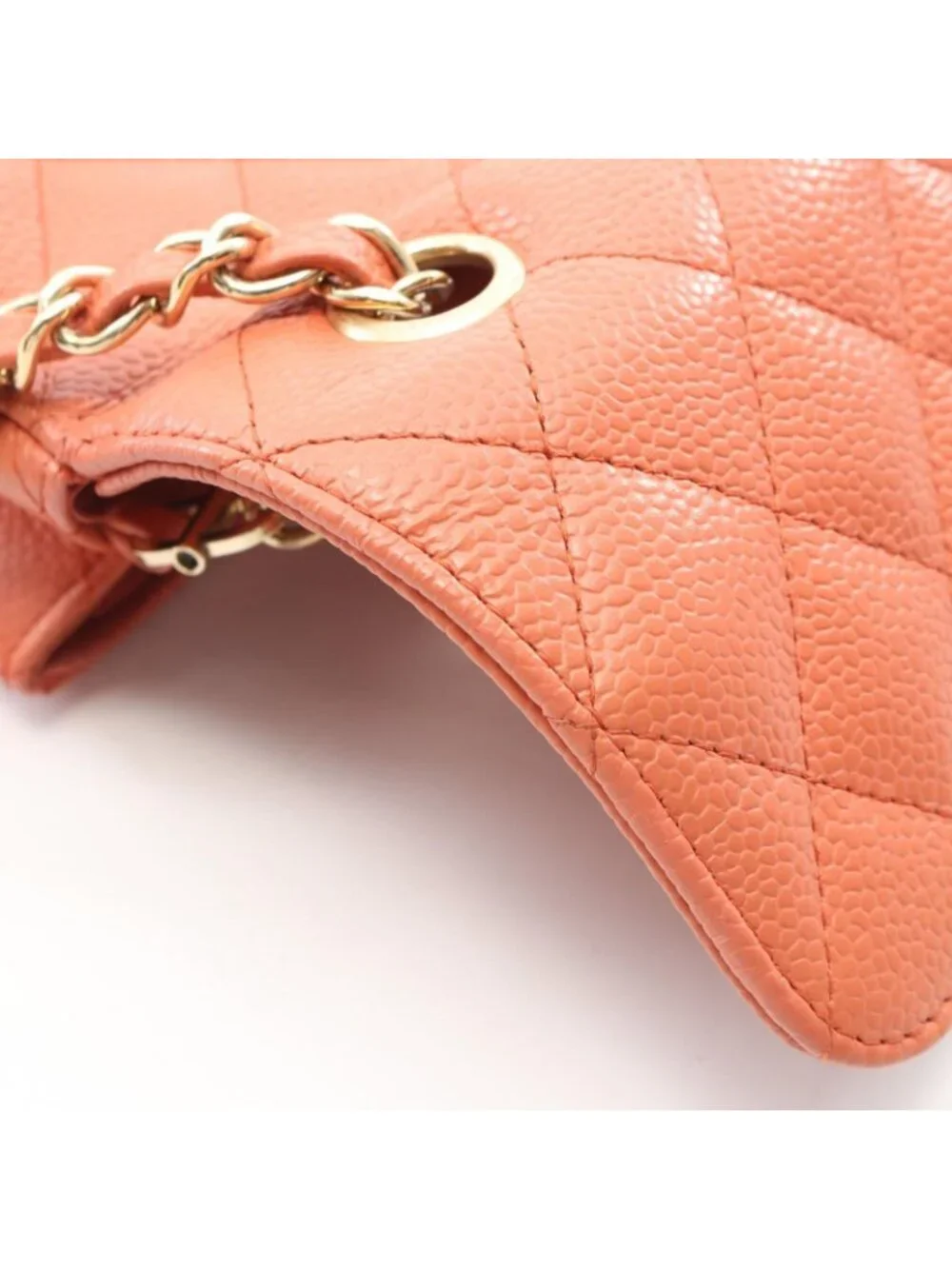 Chanel Shoulder Bag Quilted East Waist Orange Brown Caviar Leather Chain